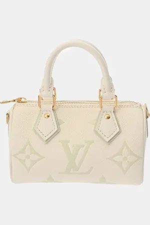 LOUIS VUITTON Off-White Green Leather Monogram Empreinte Nano Speedy Shoulder Bag