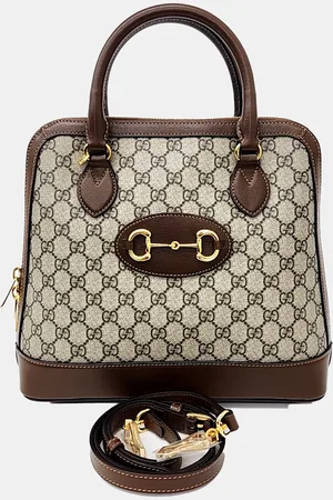 Gucci /Brown Coated Canvas and Leather 1955 Horsebit Medium Top Handle Bag