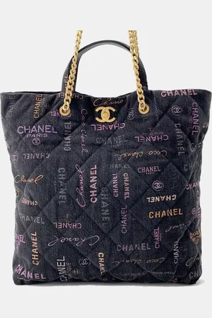CHANEL Denim Maxi Shopping Chain Tote Bag