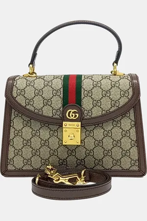 Gucci /Brown Coated Canvas Ophidia Top Handle Bag