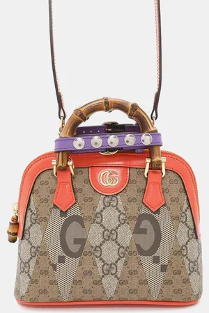 Gucci Gray/Orange PVC Leather Diana Bamboo Handbag