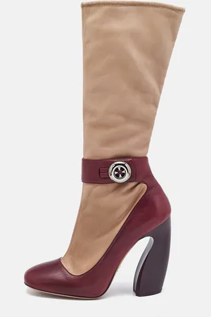 Prada /Burgundy Leather Mid Calf Boots Size 39