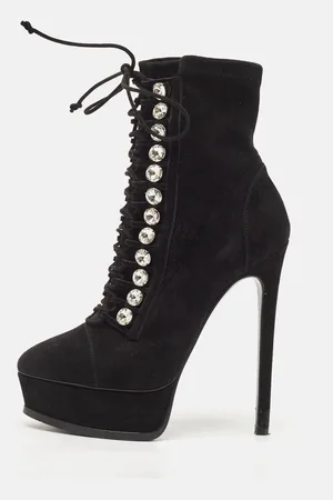 Casadei Suede Crystals Platform Ankle Length Boots Size 36