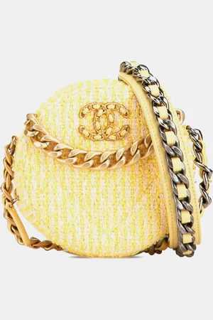 CHANEL Tweed Leather 19 Coco Mark Round Chain Shoulder Bag