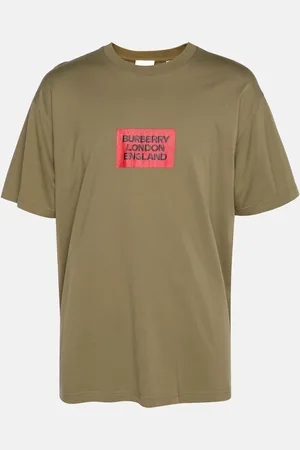 Burberry Olive Cotton Fenson Square Logo T-Shirts L