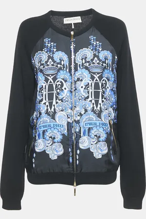 Emilio Pucci Multicolor Printed Silk and Cashmere Zip-Up Long Sleeve Jacket L