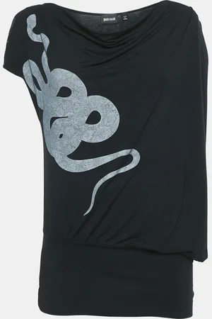 Roberto Cavalli Logo Print Modal Knit Draped Sleeveless Top M