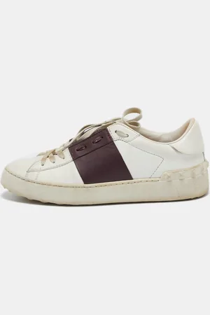 VALENTINO And Burgundy Leather Open Low Top Sneakers Size 37