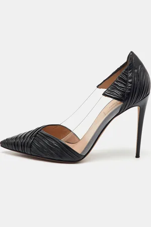 VALENTINO Pleated Leather and PVC B Drape Pointed Toe Pumps Size 40