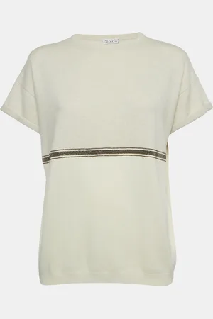 Brunello Cucinelli Cashmere Monilli Bead Detail Crew Neck Top S