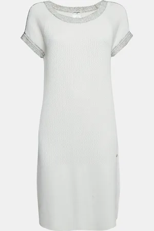 CHANEL Cotton Knit Round Neck Short Dress M