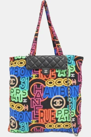 CHANEL Print Fabric Graffiti Foldable Tote Bag
