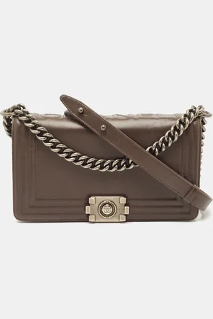 CHANEL Dark Glazed Leather Medium Boy Flap Bag