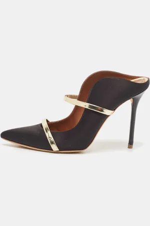 MALONE SOULIERS /Gold Satin and Leather Maureen Mules Size 38.5