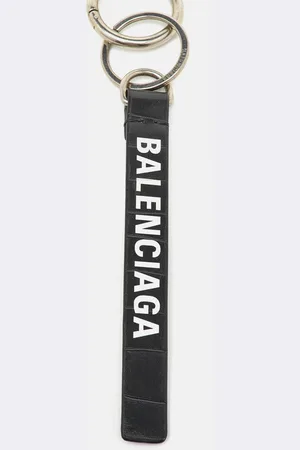 Balenciaga Dark Crocodile Embossed Leather Logo Key Chain