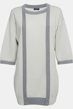 CHANEL Cashmere Contrast Trimmed Sweater Dress M