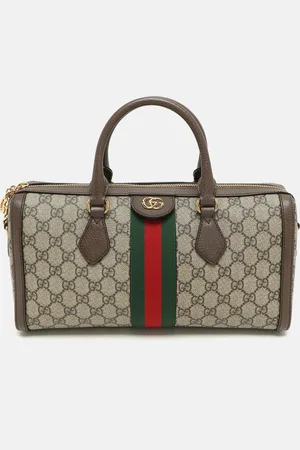 Gucci /Brown GG Supreme Canvas and Leather Medium Ophidia Boston Bag