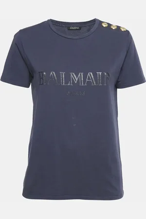 Balmain Logo Print Cotton Button Detail Top M