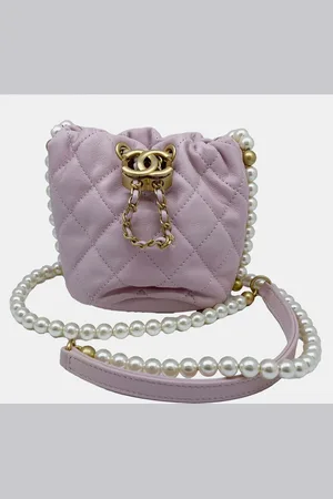 CHANEL Leather Pearl Chain Mini Shoulder Bag