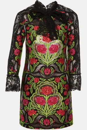 Gucci Floral Jacquard Lace Trim Mini Dress S