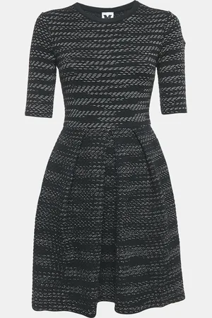 M Missoni Patterned Knit Pleated Round Neck Mini Dress S