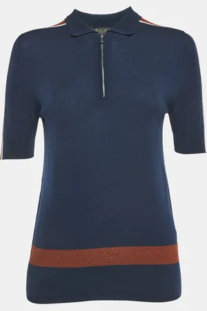 Loro Piana Navy Wool Knit Zip-Up T-Shirt M