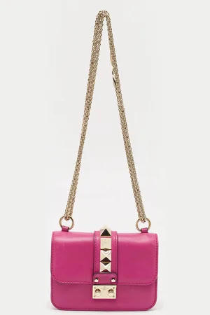 VALENTINO Fuchsia Leather Mini Rockstud Glam Lock Shoulder Bag