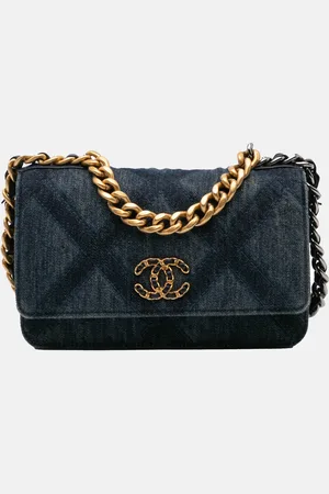 CHANEL Denim Stitched 19 Flap Wallet On Chain