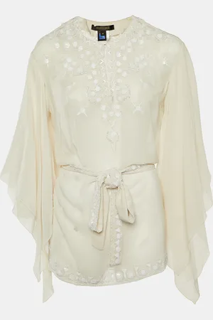 Roberto Cavalli Sequin Embellished Silk Belted Blouse M