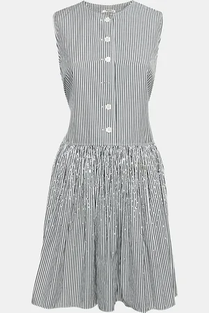 Miu Miu /White Striped Cotton Crystal Embellished Dropwaist Dress M