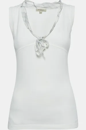 Burberry Cotton Knit Tie-Up Neck Detail Sleeveless Top S