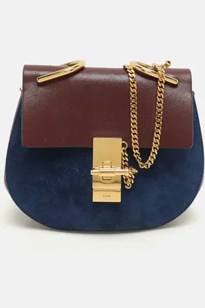 Chloé Dark /Blue Leather and Suede Small Drew Shoulder Bag