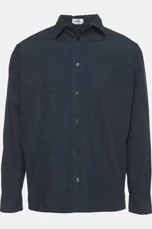 Hermès Hermès Blue Printed Cotton Button Front Long Sleeve Shirt M