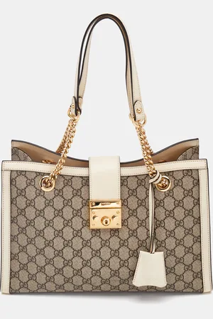 Gucci Off /Beige GG Supreme Canvas Medium Padlock Tote
