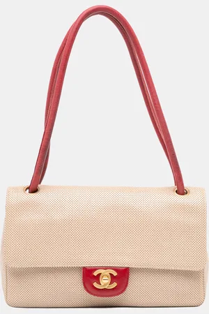 CHANEL /Red Medium CC Perforated Calfskin Single Flap