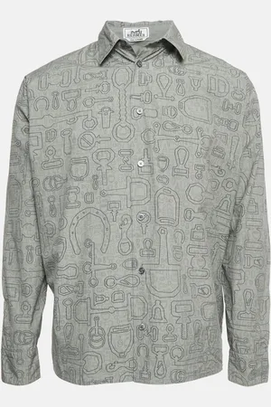 Hermès Printed Cotton Button Front Long Sleeve Shirt M