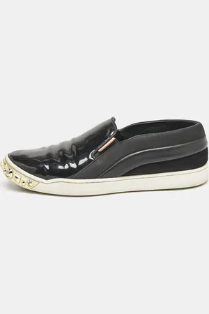 LOUIS VUITTON Patent and Leather Studded Tempo Slip On Sneakers Size 38
