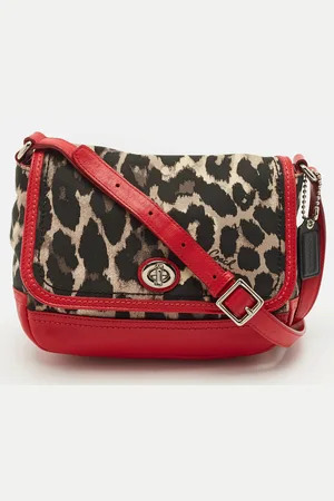 Coach /Black Leopard Print Fabric and Leather Park Ocelot Crossbody Bag