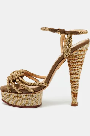 Charlotte Olympia Metallic Rope and Suede Platform Ankle Strap Sandals Size 38
