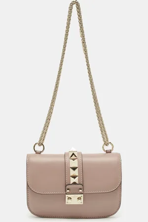 VALENTINO Leather Small Rockstud Glam Lock Flap Bag