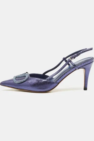VALENTINO Snakeskin Embossed Leather VLogo Slingback Pumps Size 37