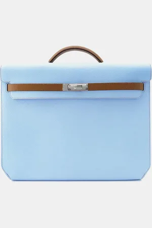 Hermès Celeste and Gold Epsom Leather Kelly Depeche Verso 36 Top Handle Bag