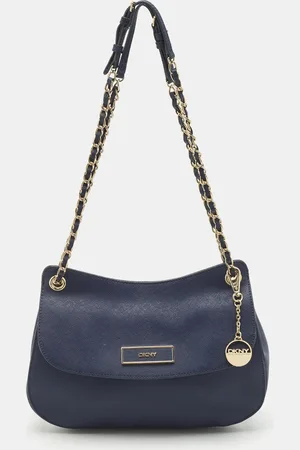 DKNY Navy Leather Chain Flap Shoulder Bag