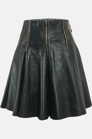 VERSACE Leather Zipper Detail Flared Mini Skirt M