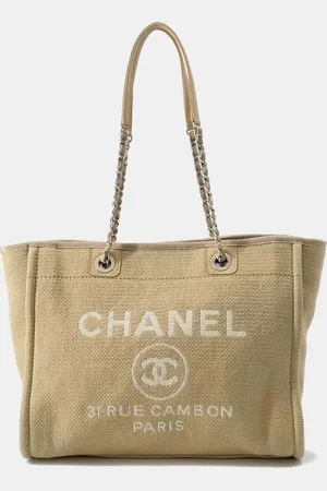 CHANEL Canvas and Leather Deauville MM Chain Shoulder Bag