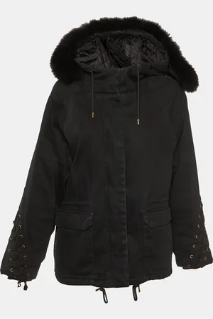 Maje Cotton Twill Fur Lined Hooded Jacket M