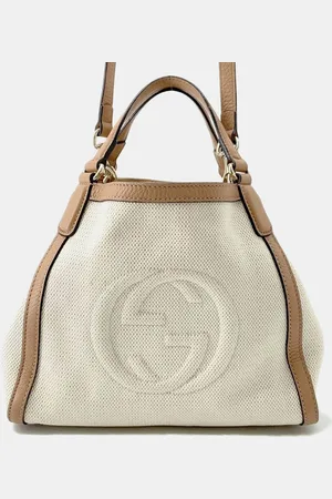 Gucci Natural/Jasmin Flower Canvas Leather Soho Hobo Bag