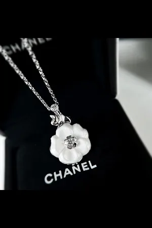 CHANEL 18K Gold Camelia Ceramic Diamond Camellia Flower Necklace