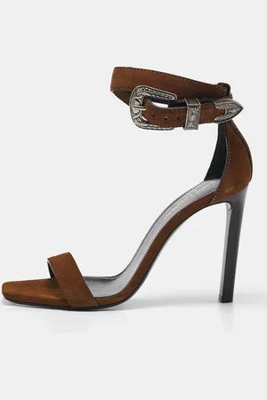 Saint Laurent Saint Laurent Olive Suede Mica Buckle Western Ankle Strap Sandals Size 38.5