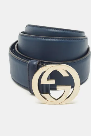 Gucci Navy Leather Interlocking G Buckle Belt 80CM